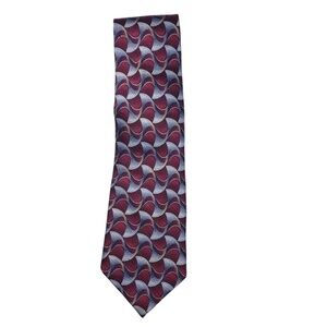 Von Furstenberg 100% Silk Tie Geometric‎ Pattern Silver/Red